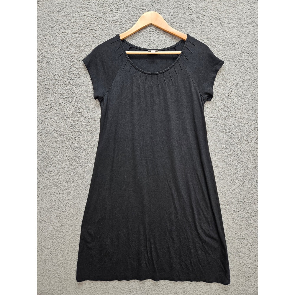 J. Jill T-shirt Dress S Black Pima Cotton Modal Pleated Scoop Neck Lagenlook